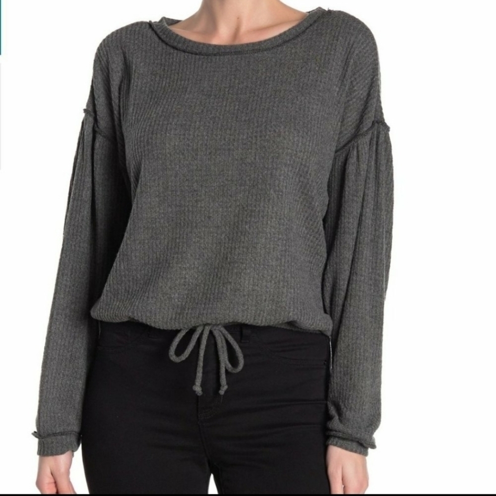 NEW Socialite Front Tie Waffle Knit Gray Sweater